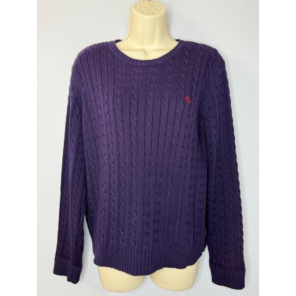 Lauren by Ralph Lauren Sweaters - Lauren Ralph Lauren Cotton Cable Knit Sweater Purple Women's L Embroidered Logo